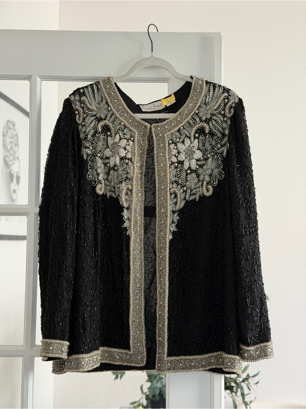 Laurence Kazar Black Beaded Jacket with Silver Embroidery
